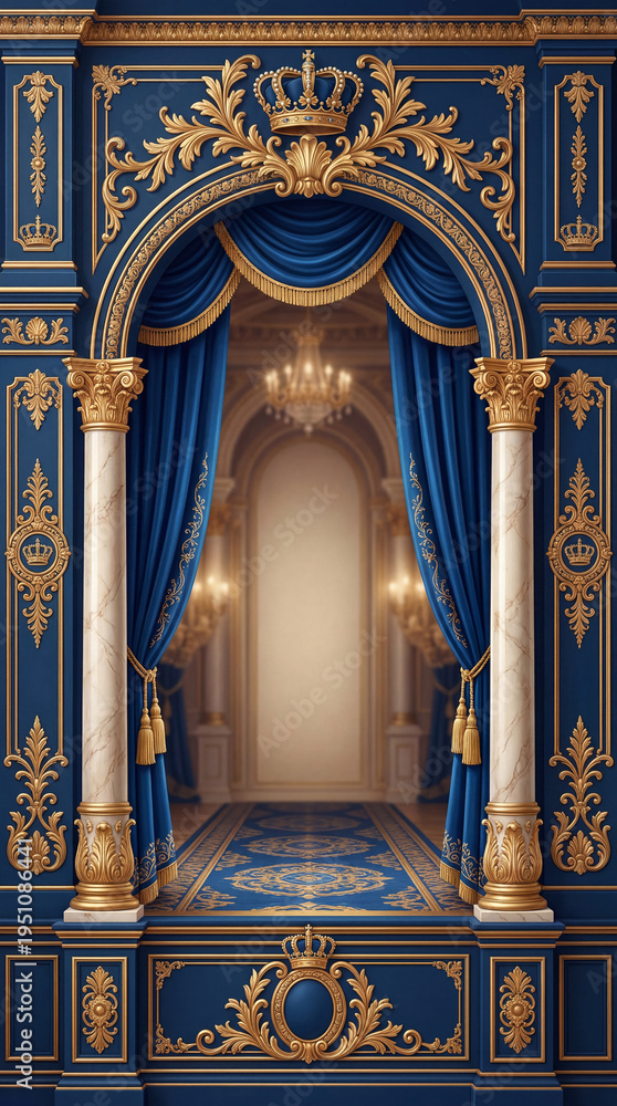 Obraz premium Royal Blue Ornamental Frame with Curtains