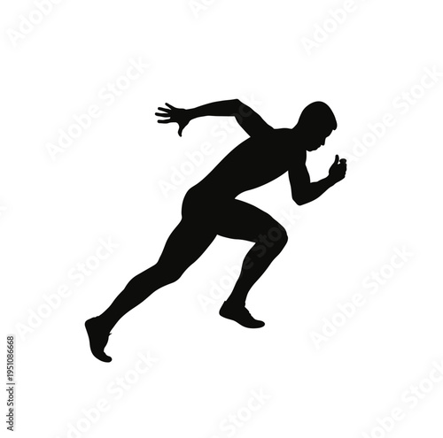 Black silhouette of a sprinting athlete in a dynamic pose isolated on a white background for sports and fitness marketing.