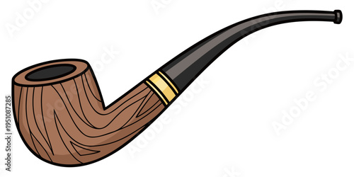 Vintage Wooden Tobacco Smoking Pipe Isolated on White Background Vector Illustration with Smoke and Retro Style.