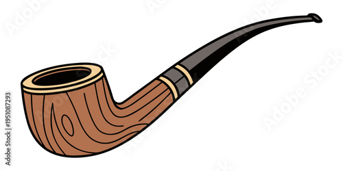 Vintage Wooden Tobacco Smoking Pipe Vector Illustration Isolated on White Background with Smoke and Retro Style.