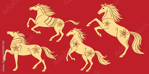 Set of Horse Vector Silhouettes Featuring Wild and Farm Animals in Black Illustration Style.