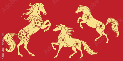 Vector Illustration of a Running Horse Silhouette in Black and White Style.