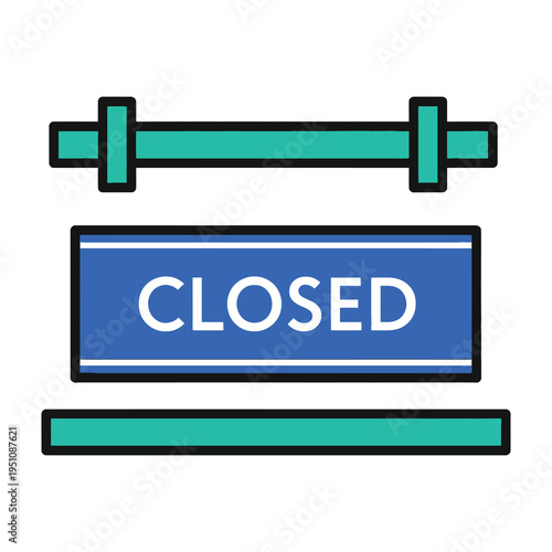 Closed sign with green bars on white background indicating business closure