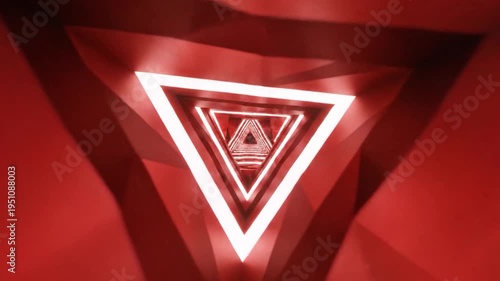 Abstract red and white triangular tunnel creating an infinite geometric portal