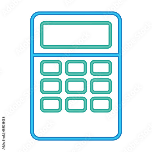 Calculator icon with blue and green outline on white background for business finance