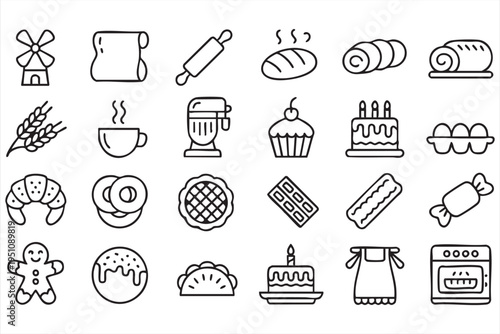 Bread Dessert And Pastry Vector Icon Set For Bakery Branding