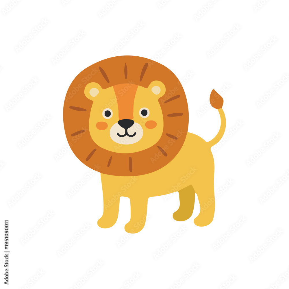 Obraz premium Cute Baby Lion Vector Illustration, Scandinavian Safari Animal Clipart, Flat Minimalist Lion King Character for Nursery Decor and Kids Prints