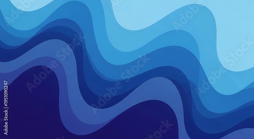 Overlapping layers of blue undulating curves create a dynamic aquatic background design