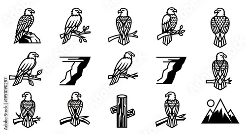 Eagle Silhouette Collection - Majestic Birds and Mountain Scenery.