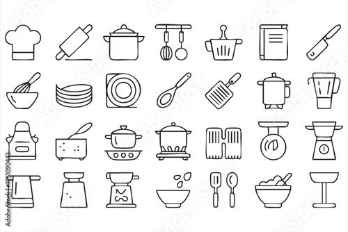 Kitchen Cooking Tools And Utensils Line Icons For Food Preparation