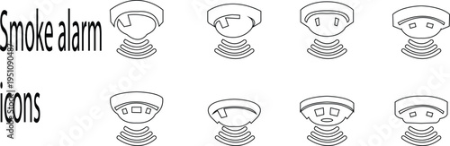 Testing smoke alarm icon set. Logo of testing smoke alarm,, alert icon with device outline. hand pressing test button. harmonious logo variations of the same emblematic, hand pressing test button.
