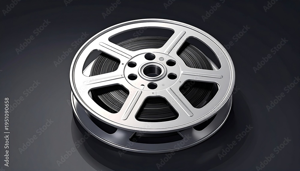 Obraz premium A shiny silver car rim with five spokes on a dark background