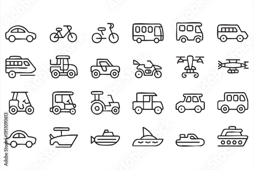 Vehicle And Transport Line Icon Collection For Logistics And Travel