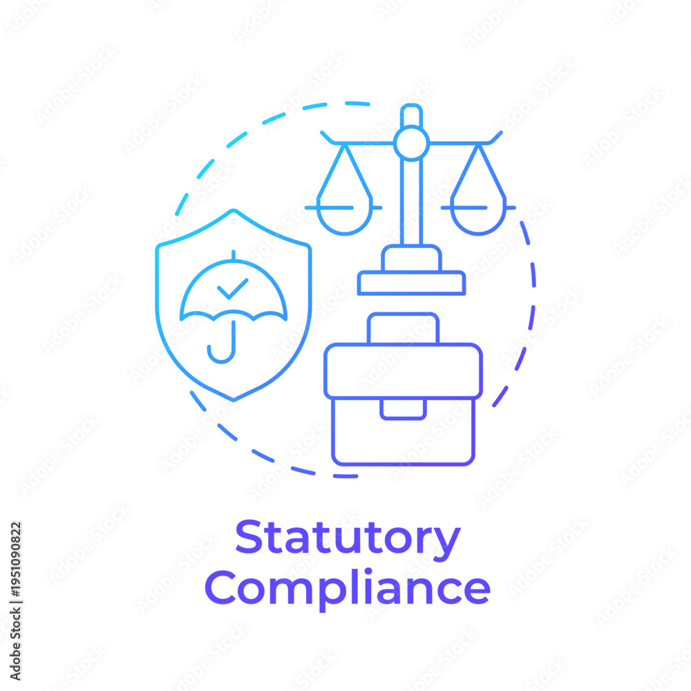 Fototapeta premium Statutory compliance blue gradient concept icon. Law equality, equal protection. Legal system. Round shape line illustration. Abstract idea. Graphic design. Easy to use in presentation, article