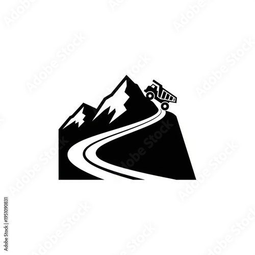 Dump Truck Ascending Mountain Road - Mining and Construction Icon.