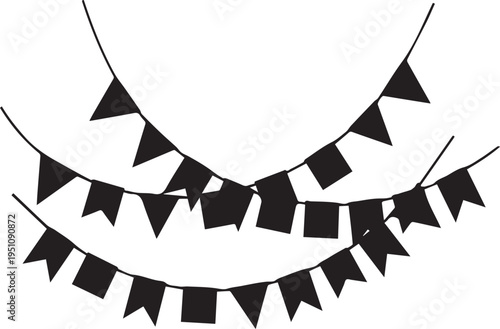Party bunting flags silhouette vector illustration hanging garlands for celebration event