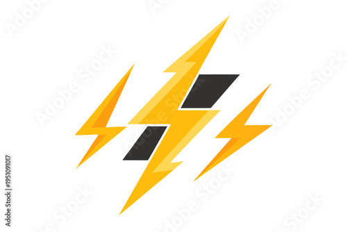A dynamic graphic illustration featuring multiple yellow lightning bolts with sharp black geometric accents, conveying speed, power, and energy against a clean white background.