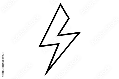 A bold and distinct black outline drawing of a single lightning bolt, featuring a slightly thicker line weight, symbolizing electricity, energy, or a sudden burst of power on a white background.
