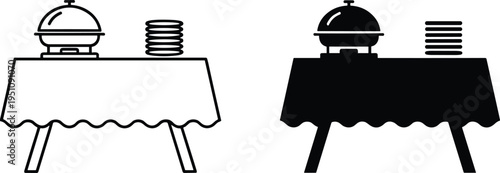 Buffet Table Icon Line Art and Silhouette on White Background illustration untitled