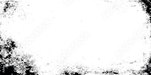 High contrast white grunge texture border background with distressed black grain versatile texture mimics the look of weathered vintage effect.