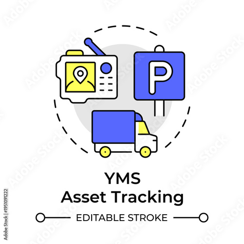 Asset tracking multi color concept icon. Real time monitoring and visibility. Key component of YMS. Round shape line illustration. Abstract idea. Graphic design. Easy to use in promotional material