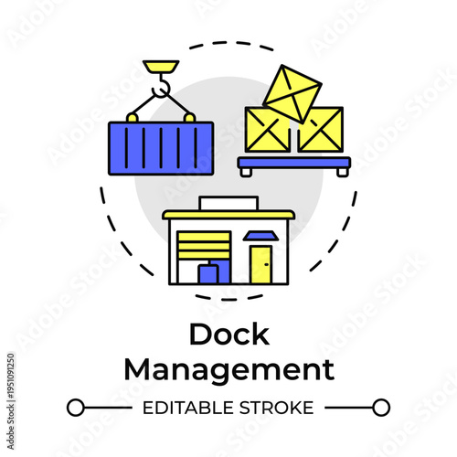 Dock management multi color concept icon. Distribution coordination. Key component of YMS. Round shape line illustration. Abstract idea. Graphic design. Easy to use in promotional material