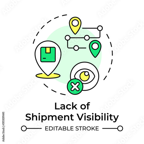 Lack of shipment visibility multi color concept icon. Disconnection. Common yard management challenge. Round shape line illustration. Abstract idea. Graphic design. Easy to use in promotional material