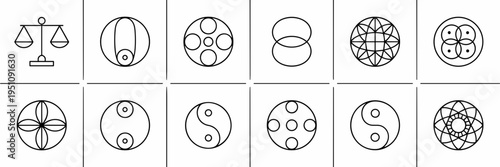 Minimalist harmony and zen concept icons – Suitable for meditation guides, calm workspace branding, or holistic health content.