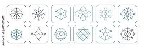Futuristic research abstraction icons – Great for innovation workshops, quantum computing blogs, or engineering presentations.