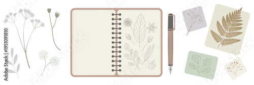 Nature journaling hobby icon set – Ideal for creative branding.