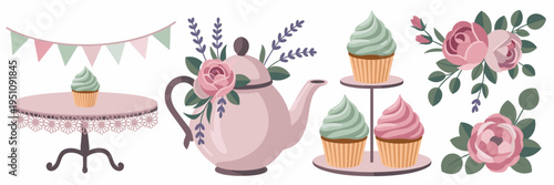 Pastel tea party branding assets – Great for bridal shower invites.