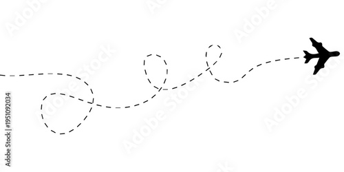 Airplane travel track. Line path icon. Flight start, tourism way – stock vector
