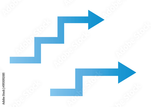青グラデーション階段矢印 フローチャート手順アイコン
