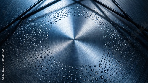 Circular water drops pattern on blue brushed metal with cables