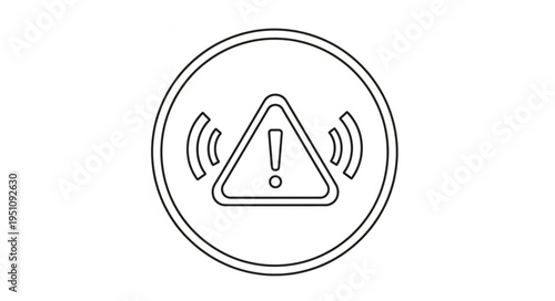 Warning sign icon with exclamation mark and sound waves.
