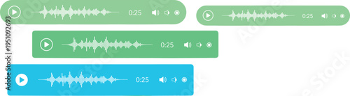 Audio player interface vector design, sound waveform UI elements, modern media controls, flat style music app components, digital playback illustration
