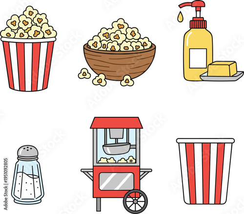 Popcorn and Movie Night Icons illustration untitled