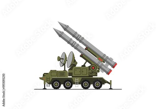 Vector illustration of a missile launcher vehicle on a white background