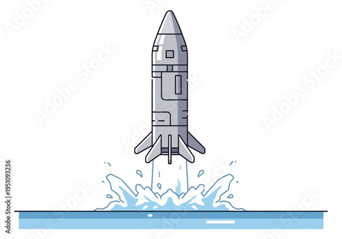 Rocket Launching from Water Surface with Splash and Engine Exhaust
