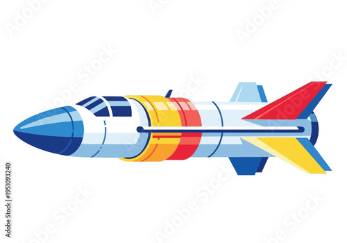 Colorful rocket ship illustration, a fun and engaging representation of space travel and exploration with vibrant colors and a unique design