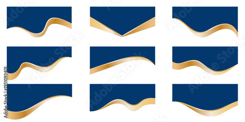 Blue and golden geometric divider with elegant curves. Perfect template for modern layouts, business cards, invitations and professional presentations. Vector illustration