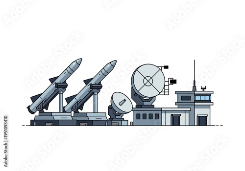 Modern Missile Defense System with Radar and Launchers Illustration