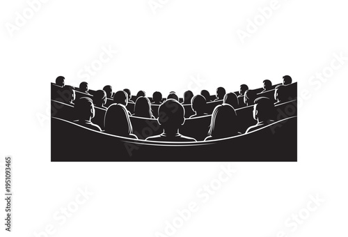 Crowd, audience, people, silhouette, black and white, vector illustration