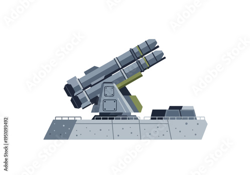 Detailed pixel art illustration of a modern surface-to-air missile launcher, showcasing advanced military defense technology and strategic combat weaponry for national security applications