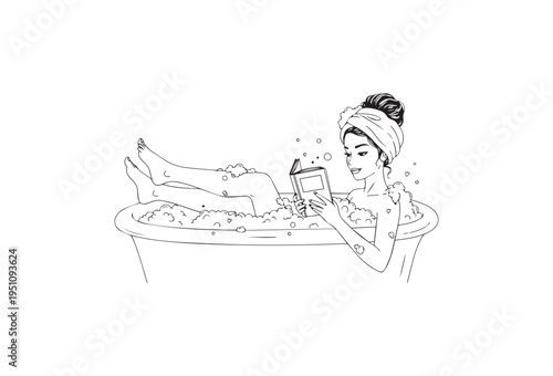 Relaxing woman, bathing, bubble bath, unwind vector