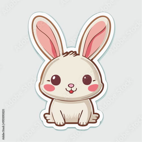 Charming and Cute Bunny Character Illustration with a Sweet Expression and Pink Accents, Ideal for Whimsical Designs