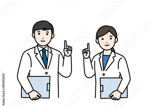ファイルを持って指をさす白衣の医療従事者