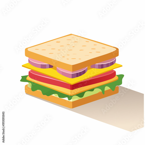Delicious isometric sandwich illustration with fresh ingredients, perfect for a quick and satisfying meal graphic in a modern design