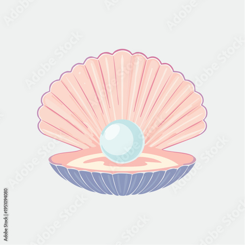 Elegant Illustration of a Precious Pearl Nestled Within a Beautifully Opened Seashell, Symbolizing Natural Beauty and Hidden Wonders of the Ocean