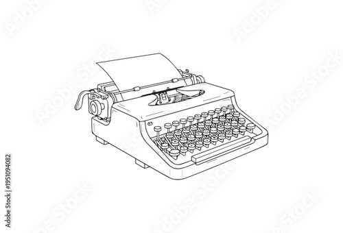 Vintage typewriter, retro illustration, line art, writing machine, typography tool